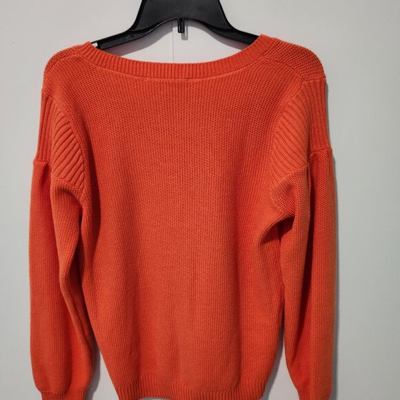 Ann Taylor LOFT Long Sleeve Women's Orange V-neck Ribbed Sweater-Medium - Picture 7 of 7